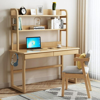 北歐實木書桌日式簡約辦公桌兒童學生寫字桌台式電腦桌家用帶書架