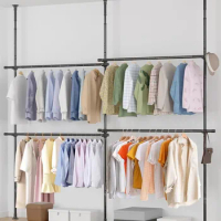 Floor Standing Hanger Wardrobe System Wardrobe Storage Heavy Duty 4 Tier Adjustable Freestanding Laundry Rack Matte Black