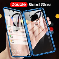 Double Sided Magnetic Metal Flip Case For Xiaomi Redmi Note 9S 9 8 8T 7 Pro Max For Xiaomi Mi 10 Pro Tempered Glass cover Funda