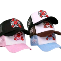 jala Topi Baseball dengan Desain Bunga dan Logo jala Warna Hitam, Putih, Pink, dan Biru