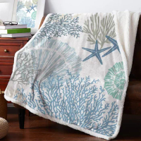 Blue Marine Coral Shells Starfish Blankets Winter Warm Cashmere Blanket Office Sofa Soft Throw Blanket Kids Bed Bedspread