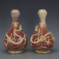 元代釉里紅雙耳獅子盤龍玉壺春瓶 仿古瓷器舊貨出土古玩家居裝飾