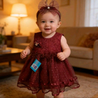 Gaun Bayi Brokat Kombi Tila Elegan untuk Usia 6-12 Bulan Katun Marun Rose Gold Navy Lilac One Size 5