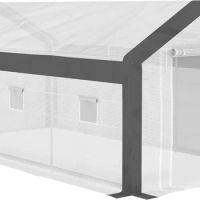 20'x10'x 9' Walk-in Greenhouse, Outdoor Gardening Canopy with 6 Roll-up Windows, 2 Zippered Doors &amp; Weather Cover, White