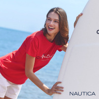 Nautica女裝 修身品牌文字LOGO圓領短袖T恤-紅