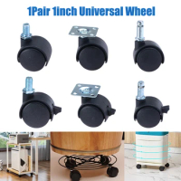 2PCS/Pair 1inch Furniture Caster Soft Rubber Universal Wheel Swivel Caster Roller Wheel For Platform Trolley Household Accessory