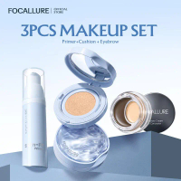 FOCALLURE 3PCS Makeup Set BB Cushion Blue Unstoppable + Hydrating Primer + Eyebrow Pomade Concealer 