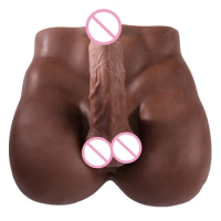 QUBANLV Half Torso Male Sex Doll with Flexible Dildo Black Men Artifical Penis Cock Love Dolls Masturbation Sex Toy for Women