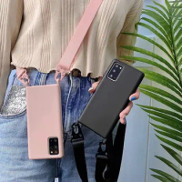 2023 Lanyard Strap Soft Silicone Phone Case For Samsung Galaxy S22 S23 Note 10 S20 FE Crossbody Neck Cord Candy Color Cover
