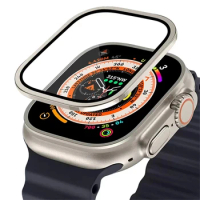 Metal Case for Apple Watch Ultra 49mm Cover Tempered Glass Screen Protector Waterproof Protective Bumper IWatch 49mm Clear Film