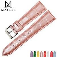 MAIKES New Fashion Watch Band Pink Women Watchbands 14 16 18 20 22 mm Genuine Leather Watch Strap Case For Casio Watch