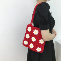 Daisy Knitted Bag New Fashion Trend Travel Holiday Woven Bag Floral Knitting Shoulder Bag All-match Handbag Female