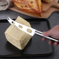 1pc Cheese Knife Stainless Steel Cheese Knife with Fork Tip Serrated Cheese Butter Knife Slicer Cutter Cheese Tools