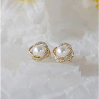 Ready stock Silver subang mutiara putih besar bling bling circle
