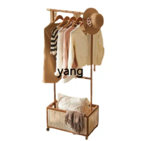Yhl Floor Bedroom Movable Dirty Clothes Basket Pewter Wooden Hanger Indoor Multi-Function