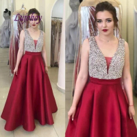 Red Long Evening Dresses Party Luxury Beaded Plus Size Women Ladies Prom Formal Evening Gowns