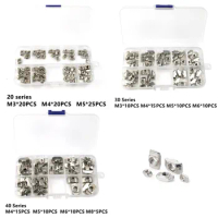 M3 M4 M5 20/30/40 Series Aluminum Profile Connector T-nut T Nuts Set 40/65Pcs Nickel Plated Hammer Head Nut Tools Kit for T-slot