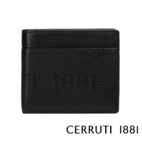 【Cerruti 1881】限量2折 義大利頂級小牛皮4卡零錢袋短夾皮夾 5546M 全新專櫃展示品(黑色 贈原廠送禮提袋)
