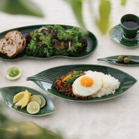 日本製 Miyama深山 leafy 綠葉長盤 造型盤 烤魚盤 泰式料理 餐廳 織部燒 日本進口 - 日本 美濃燒 日本代購 廚房用具 餐盤 日本製造 美濃燒盤 日本製 廚房 中式料理 西式料理 日本