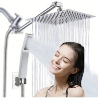 1pc Luxury 8-Inch Square Rainfall Shower Head And Handheld Spray Combo Set, High Pressure 3-Spray Settings With Chrome