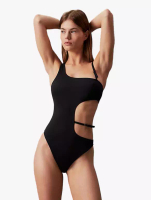 Calvin Klein CALVIN KLEIN SWIMWEAR - CUT OUT SWIMSUIT - CK MICRO BELT - Black - black