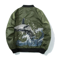 Whale Embroidered Bomber Jacket Men Spring Cotton Padded MA1 Thick Coat Oversize Baseball Male Coats Winter Japanese Sukajan