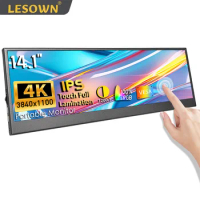 LESOWN 4K Ultrawide Stretched Long Strip 14.1 inch IPS HDMI Monitor USB C Touch Auxiliary Screen for PC Computer Case CPU Aida64