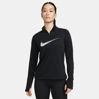 NIKE 長袖 DRI-FIT SWOOSH 黑色 半拉鍊 慢跑上衣 女 DX0953-010