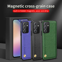 Cross Grain Leather Case For Samsung Galaxy A54 5G Magnetic Bracket Shockproof Back Cover Shell Samsun A 54 54A SamsungA54 2023