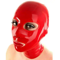 Red Latex Mask Catsuits Bodysuit Hood Cosplay Mask Party Latex Hoods Rubber Hood