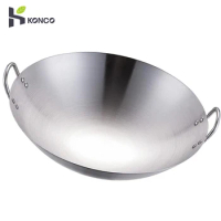 Stainless Steel Wok,26-32CM Chinese Frying Pan Nonstick Wok with Double Ear Round Bottom Uncoated Wok Professional Wok for Gas