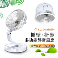 【ANTIAN】7吋 USB充電式伸縮折疊風扇 檯燈 壁掛風扇 台式桌面風扇 迷你充電風扇(小夜燈 手機架)