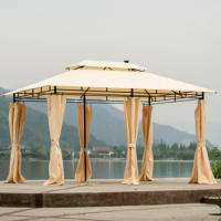 Outdoor Gazebo Steel Fabric Rectangle Soft Top Gazebo, Outdoor Patio Dome Gazebo with Removable Curtains, for Garden, Yard