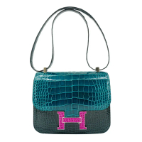 Hermes Constance 24 鱷魚皮三拼色桃釦肩背/斜背包(綠)