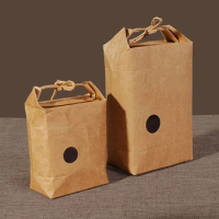 Thicken 10pcs Standing Up Kraft Paper Packing Bag with Clear Window Kraft Cardboard Box For Rice Tea Food Storage Package Bags