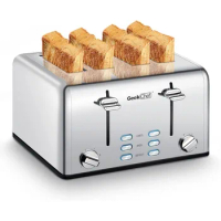 Toaster 4 Slice, Geek Chef Stainless Steel Toaster with Extra Wide Slots, 4 Slot Toaster with Bagel/Defrost/Cancel Function