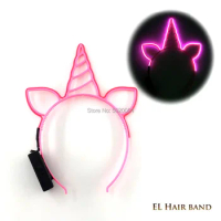 Halloween Kawii Unicorn Horn LED Flash Light Colorful Baby Hair Hoops Kids Girls EL Wire Headwear Head Band Birthday Decoration