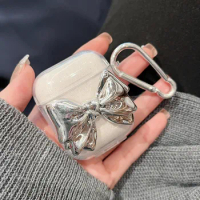 Clear Electroplated Bow Love Heart Case for AirPods 1 2 3 Pro Air Pods Pro2 Wireless Bluetooth Charging with Buckle Box Cover