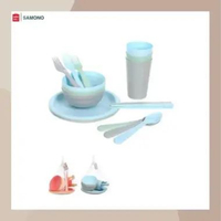 Miniso Alat Makan Set 18 PCS Cutlery Set Warna Warni hijau, biru, abu