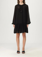 Womens Ruffle Neck Mini Dress in Black