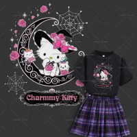 Sanrio Charmmy Kitty Print Stickers Iron on Heat Transfers For Clothes Cartoon Hello Kitty Thermal on T-shirt Applique Decor DIY
