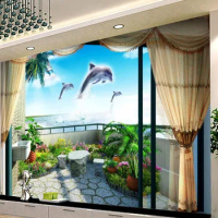 3D balcony seaside landscape backdrop 3d room wallpaper landscape 3d mural wallpaper Home Decoration W