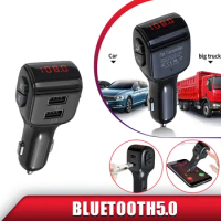 Auto Parts Car Kit FM Transmitter Wireless Bluetooth Compatible 5.0 3.1A Fast Charging Dual USB Charger Support TF Card MP3