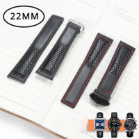 WatchBand Accessories for TAG HEUER Carrera F1 Series 22MM Cowhide Strap Men's Silicone Strap Folding Buckle Waterproof Bracelet