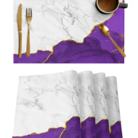 White Marble Purple Placemat for Dining Table Tableware Mats 4/6pcs Kitchen Dish Mat Pad Counter Top Mat Home Decoration