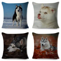 Siberian Husky Dog Cute Pet Animal Cushion Cover for Sofa Home Car Decor Dog Printed Pillowcase Polyester Pillow Case 45*45cm