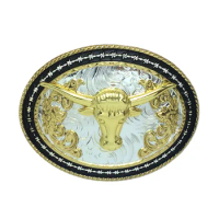 Vintage Silver &amp; Golden Color Belt Buckles Western Style Bull Head Animals Series Buckles with 4cm Width Belt Buckles Loops