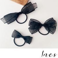 【INES】蕾絲髮圈 紗花髮圈 蝴蝶結髮圈/浪漫點點蕾絲紗花蝴蝶結造型髮圈 髮繩(3款任選)