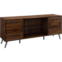 Saxon Mid Century Modern Glass Shelf TV Stand for TVs up to 65 Inches, 60 Inch, Walnut
