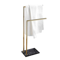 Marble Base Freestanding Stainless Steel Double Towel Arms Rack Holder Bathroom brushed Gold bath towel bar racks